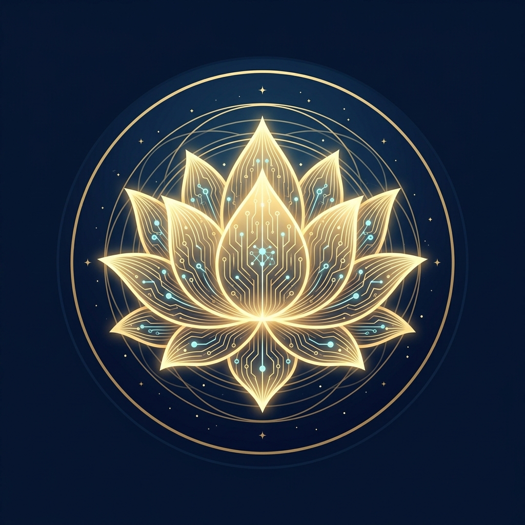 Emblem: a golden lotus of light traced with circuit lines